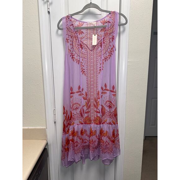 Anthropologie Floreat Mauve Silk Fairy Wisteria Drop Waist Slip Dress Size 10 - Picture 2 of 6